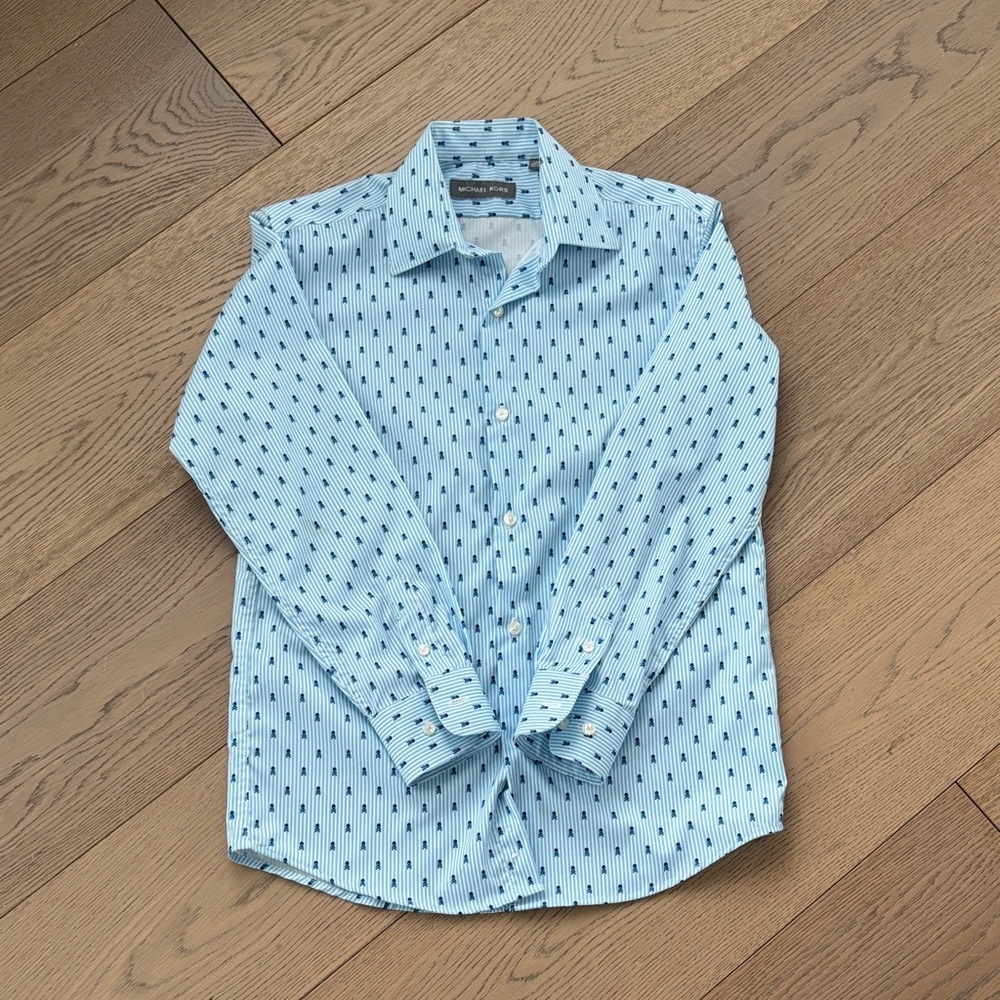 Michael Kors Blue Patterned Kids Button Down Shirt